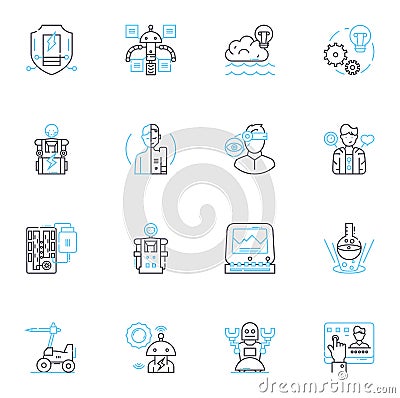Unmanned aircraft linear icons set. Drs, Quadcopters, UAS, UAVs, Remotely Piloted Vehicles, Flying Robots, Helicopters Vector Illustration