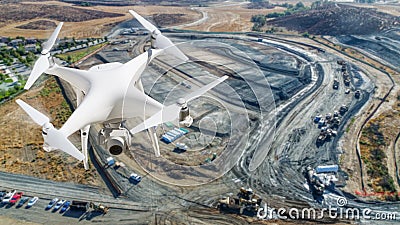 Unmanned Aircraft System UAV Quadcopter Drone In The Air Over Stock Photo