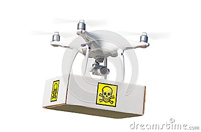 Unmanned Aircraft System UAV Quadcopter Drone Carrying Package Stock Photo