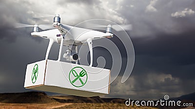 Unmanned Aircraft System UAV Quadcopter Drone Carrying Package Stock Photo