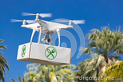 Unmanned Aircraft System UAV Quadcopter Drone Carrying Package Stock Photo
