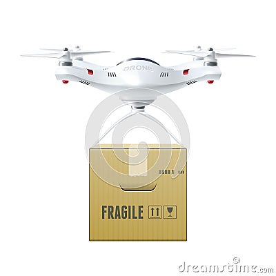 Unmanned Drone With Box Vector Illustration