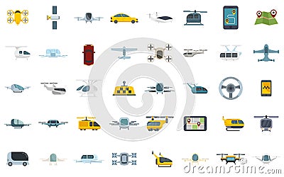 Unmanned taxi icons set flat vector isolated Vector Illustration