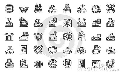 Unmanned taxi icons set, outline style Vector Illustration