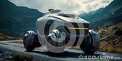 unmanned vehicle that moves independently on the road. Generative AI Stock Photo