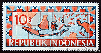 Unused postage stamp Republic Indonesia 1949, Blockade issues Editorial Stock Photo