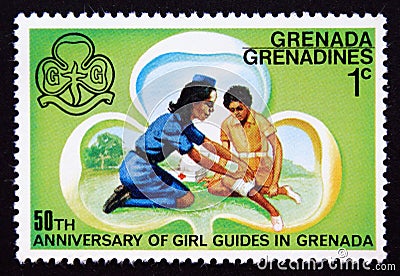 Unused post stamp Grenada Grenadines 1976, First aid Editorial Stock Photo