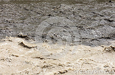 Unmixed waters of Black and White Aragvi River Stock Photo