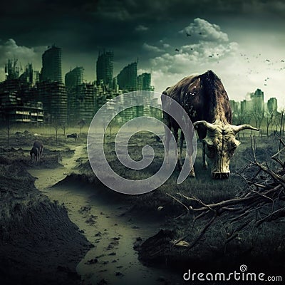 unnatural plague spreading through the land, fantasy art, AI generation Stock Photo