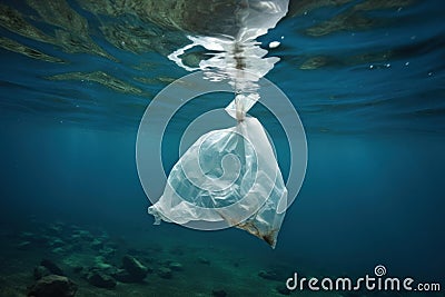 Unnatural Plastic bag ocean underwater. Generate Ai Stock Photo