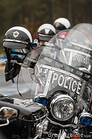 Unoccupied Police Motorcycles Are Lined Up Before Charity Biker Ride Editorial Stock Photo