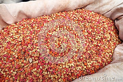 unpackaged pepper seeds organic ancestral seeds sold in cloth bags Stock Photo