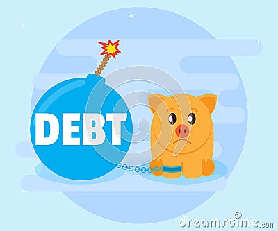 Unpaid debt is a big problem. Loans risky investment, not economical waste of money lead to bad debts Vector Illustration