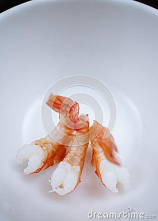 Fresh boiled shrimp ready to be peeled. Stock Photo