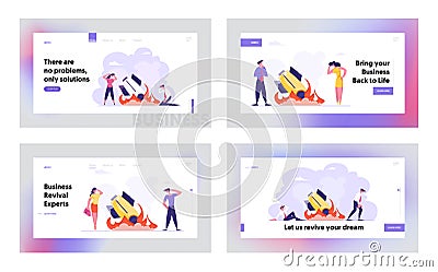 Unplanned Business Loss and Fail Website Landing Page Set. Management Failed to Achieve Profit. Businesspeople Vector Illustration