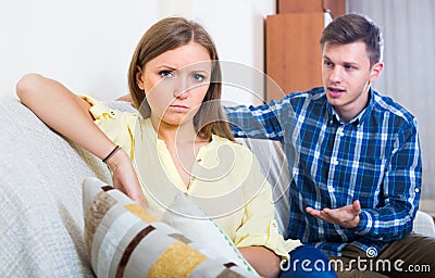 Unpleased person criticizing spouse Stock Photo