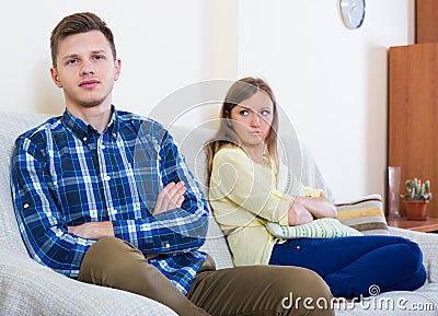 Unpleased person criticizing spouse Stock Photo