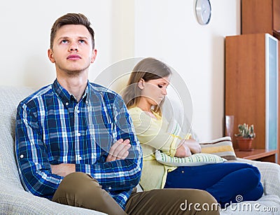 Unpleased person criticizing spouse Stock Photo