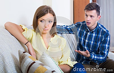 Unpleased person criticizing spouse Stock Photo