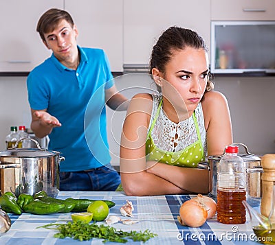 person criticizing young spouse Stock Photo