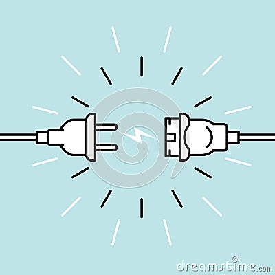 Unplugged electric plug and socket - disconnection, loss of connect, bond opening Vector Illustration
