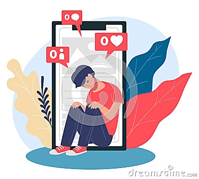 Unpopular teenager depressed from social network Stock Photo