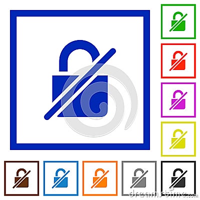 Unprotected flat framed icons Stock Photo