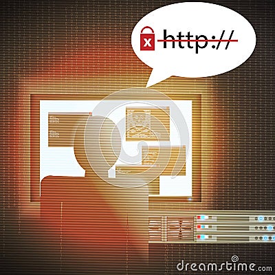 Unprotected Webpage Attacked by Hacker - Vector Illustration Vector Illustration