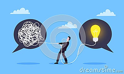 Unravel business chaos process with tangle difficult problem mess business concept flat style design vector illustration Cartoon Illustration