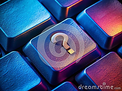 Unraveling the Digital Enigma A Mysterious Question Mark on a Computer Keyboard Symbolizing Uncertainty and Digital Stock Photo