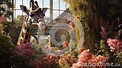 Unreal Engine 5: A Giraffe Through Your Garden Stock Photo