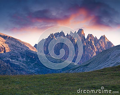 Unreal mountin peaks in the Tre Cime Di Lavaredo National Park a Stock Photo