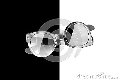 Unreal sunglasses, useless Impossible shape object, optical illusion, abstract surreal concept upside down trick visual perception Stock Photo