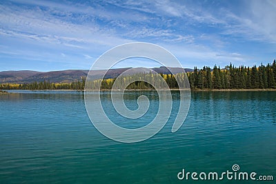 Unreal water color and clarity at Boya Lake Provincial Park, BC Stock Photo