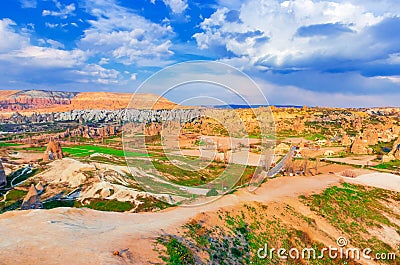 Unreal world of Cappadocia, Fairy Chimneys in Red Love Valley, Thousand of cave dwellings were carved out of the soft volcanic Stock Photo