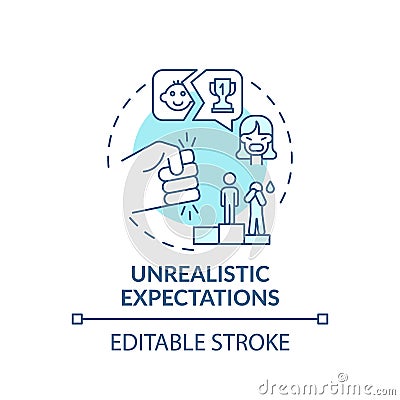 Unrealistic expectations turquoise concept icon Cartoon Illustration