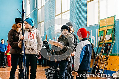 Unrecognizable Belarusian secondary school pupils preparing for Editorial Stock Photo