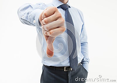 Unrecognizable businessman showing thumb down Stock Photo