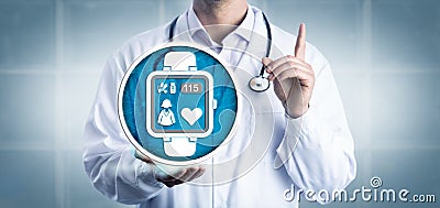 Clinician Monitoring Heart Rate Via Smart Watch Stock Photo