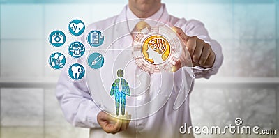 Clinician Using AI To Access Medical Records Stock Photo
