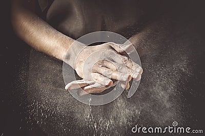 Hands clapping with flour Stock Photo