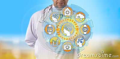 Doctor Initiating AI To Access Health Information Stock Photo