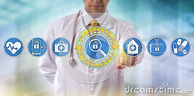 Unrecognizable Doctor Searching Healthcare Data Stock Photo