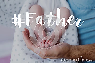 Unrecognizable father holding newborn baby. Fathers day. Stock Photo