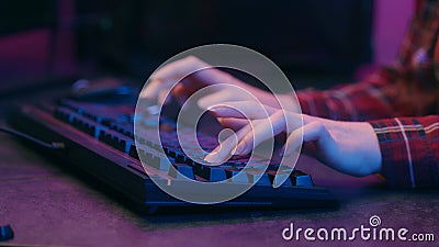 Unrecognizable girl woman hands gamer programmer hacker coding data web antivirus typing keyboard online work study Stock Photo
