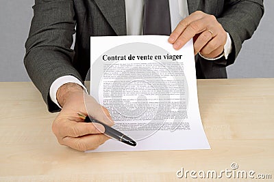 Life annuity contract written in French Stock Photo