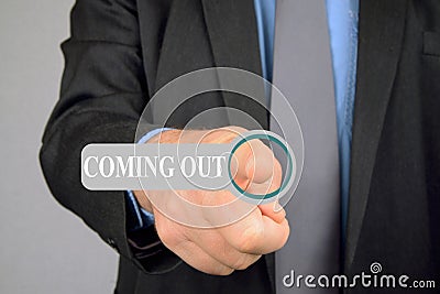 Unrecognizable man pressing the button coming out Stock Photo
