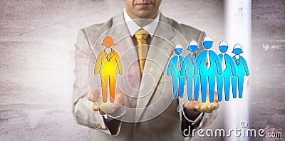 Man Balancing Female Manager Versus Worker Group Stock Photo