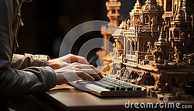Unrecognizable person typing on computer keyboard, working late at night generated by AI Stock Photo