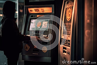 Unrecognizable person using ATM machine Stock Photo